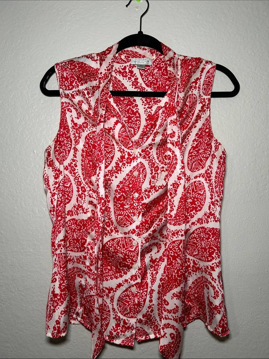 Tahari Tops - THAHARI Red Paisley Tie-Neck Sleeveless Camisole - Women